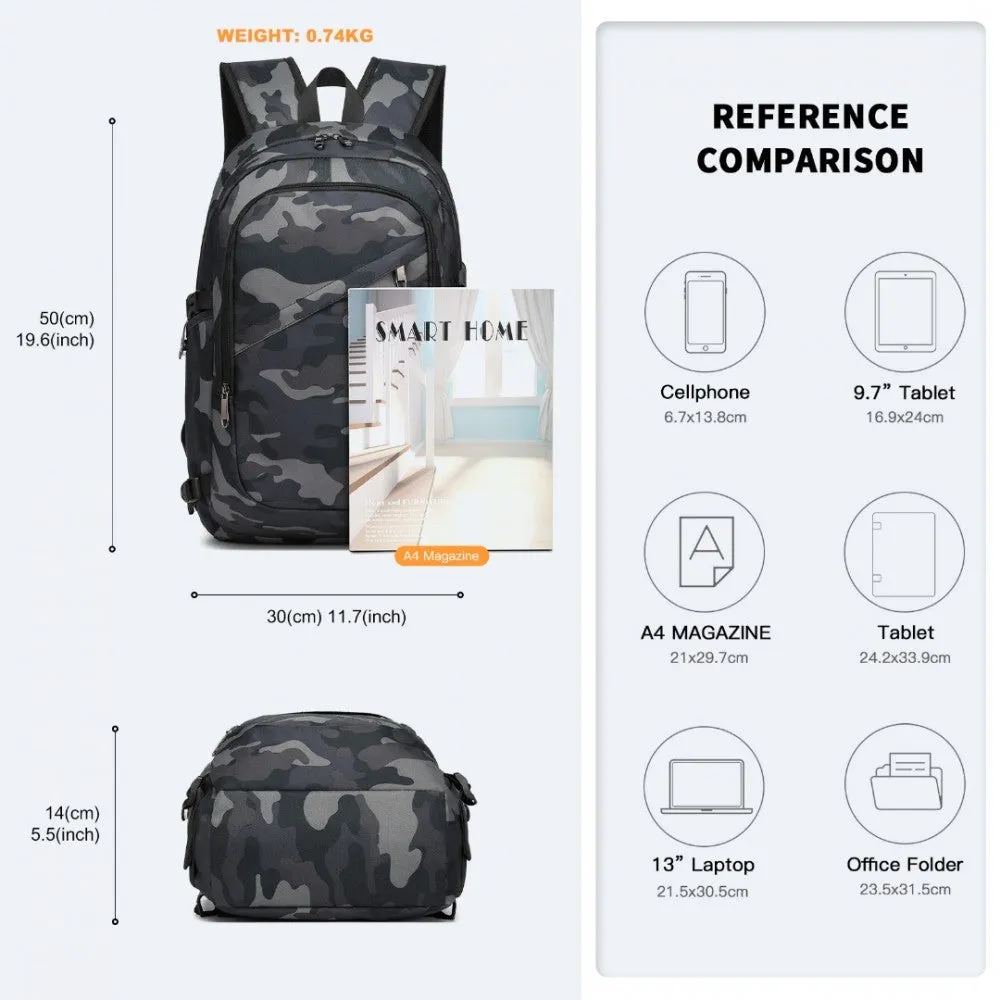 E6715 - Kono Business Laptop Backpack With Usb Charging Port - Camo