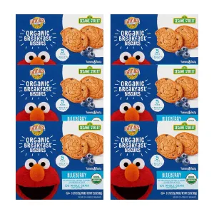 Earth's Best Organic Kids Snacks, Sesame Street Toddler Snacks, Organic Breakfast Biscuits for Kids 2 Years and Older, Blueberry, 5 Packs of 2 Biscuits per Box (Pack of 6)