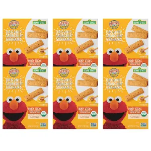 Earth's Best Organic Kids Snacks, Sesame Street Toddler Snacks, Organic Crunchin' Grahams for Toddlers 2 Years and Older, Honey Sticks with other Natural Flavors, 5.3 oz Box (Pack of 6)