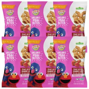 Earth's Best Organic Kids Snacks, Sesame Street Toddler Snacks, Organic PB&J Bites for Toddlers 2 Years and Older, Peanut Butter and Strawberry Flavored with Other Natural Flavors, 3.17 oz (Pack of 6)