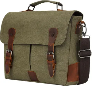 ECHSRT Messenger Bags for Men Vintage Canvas Laptop Bag for Business Satchel Shoulder Leather Briefcase for Work Office