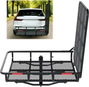 ECOTRIC Hitch Mount Wheelchair Carrier with Mobility Ramp for Wheelchair Scooter Lawn Mower Snow Blower Hauler 500lb Capacity Basket-Style
