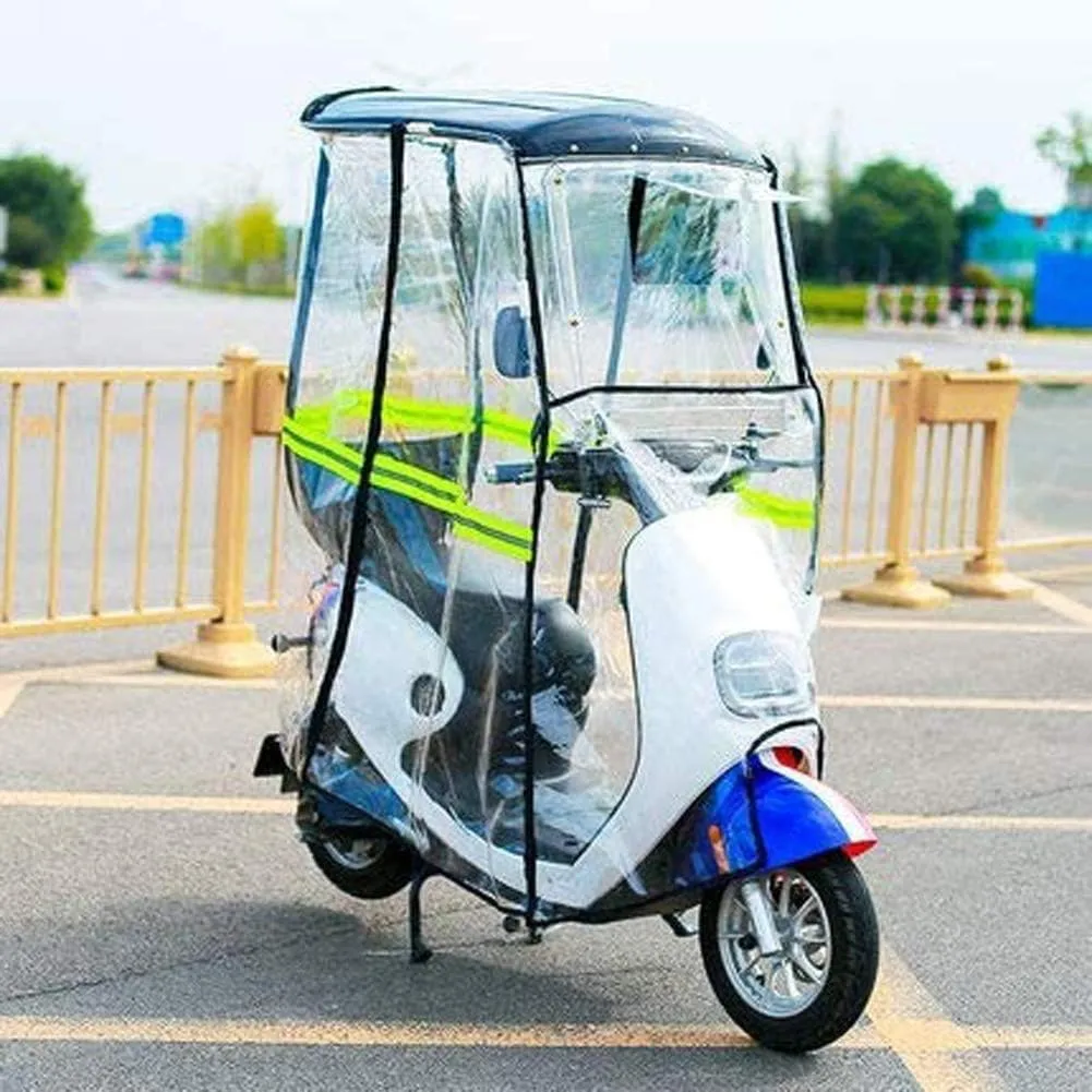 Electric Cycling Bike Rain Canopy Cover - Universal Fully Enclosed Motor Scooter Transparent Curtain with Sunshade and Rearviewmirror - Ideal Mobility Scooter Sunshade Rain Cover in White, Red