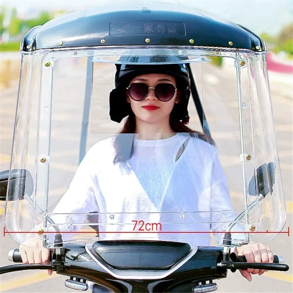Electric Cycling Bike Rain Canopy Cover - Universal Fully Enclosed Motor Scooter Transparent Curtain with Sunshade and Rearviewmirror - Ideal Mobility Scooter Sunshade Rain Cover in White, Red