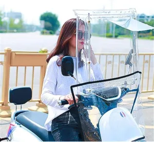 Electric Cycling Bike Rain Canopy Cover - Universal Fully Enclosed Motor Scooter Transparent Curtain with Sunshade and Rearviewmirror - Ideal Mobility Scooter Sunshade Rain Cover in White, Red