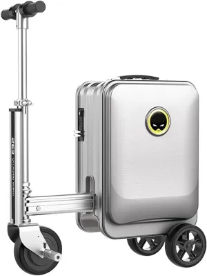 Electric Ride-On Hand Luggage Suitcase, Scooter Luggage for Adults, with Telescopic Handle/2 Removable Batteries/3-Speed ​​Adjustment/App Control/External Charging Port,Silver