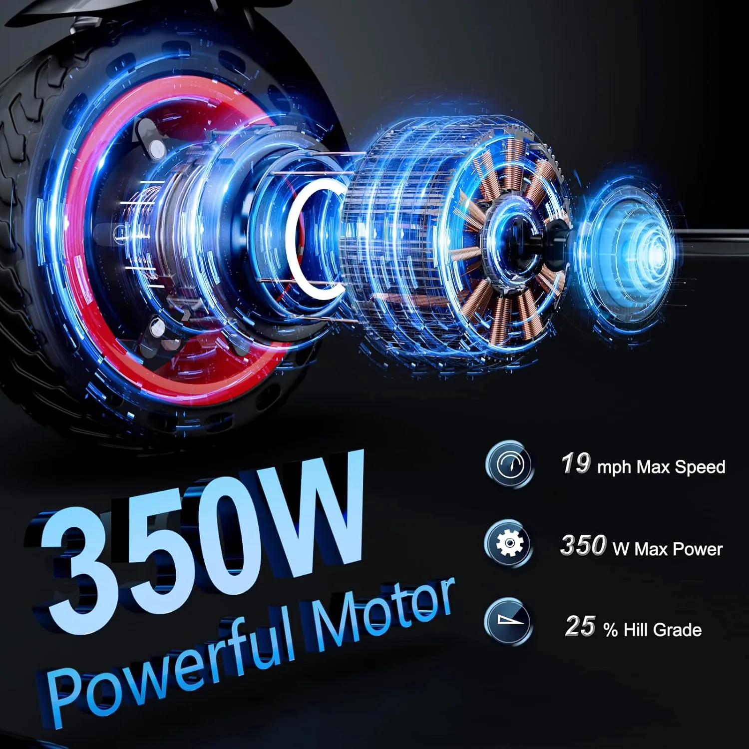 Electric Scooter - 350W Motor, 8.5" Solid Tires, Up to 19 MPH and 20/23 Miles Long-Range Portable Folding Commuting Scooter for Adults with Double Braking System and App