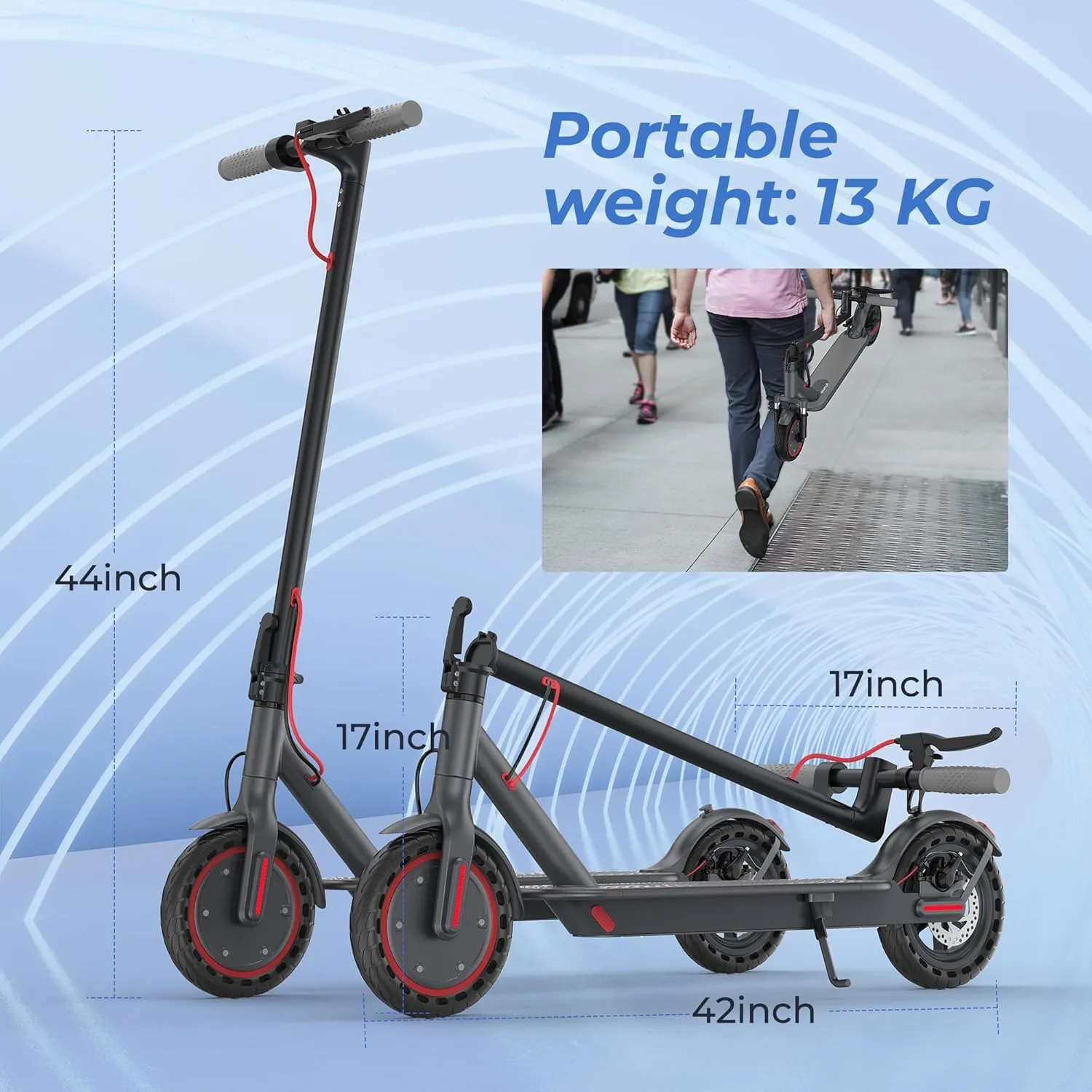 Electric Scooter - 350W Motor, 8.5" Solid Tires, Up to 19 MPH and 20/23 Miles Long-Range Portable Folding Commuting Scooter for Adults with Double Braking System and App