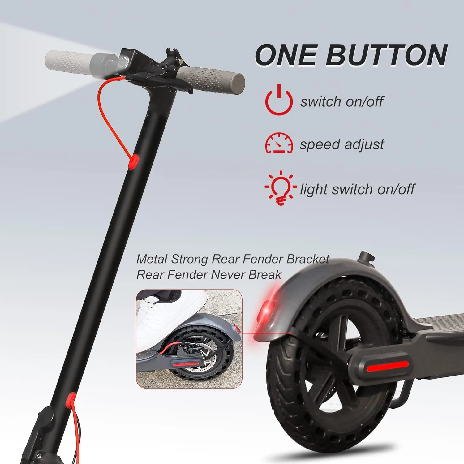 Electric Scooter - 350W Motor, 8.5" Solid Tires, Up to 19 MPH and 20/23 Miles Long-Range Portable Folding Commuting Scooter for Adults with Double Braking System and App