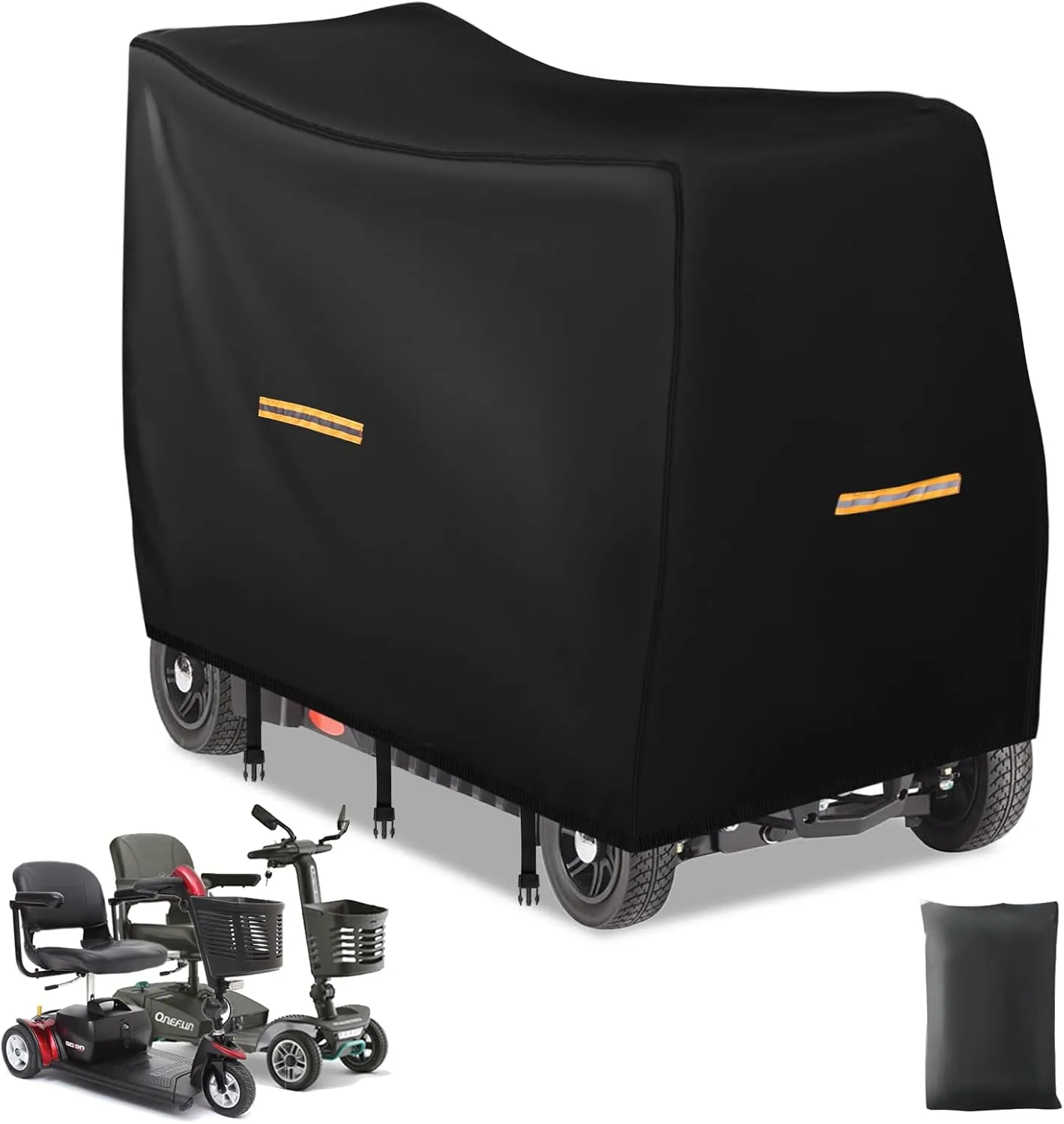 Electric Scooter Cover Waterproof Outdoor,420D Oxford Fabric Mobility Scooter Accessories for 3&4 Wheel Mobility Scooters,Wheelchair Cover,4 Reflective Strips,3 Buckles (L 50"x23"x39")