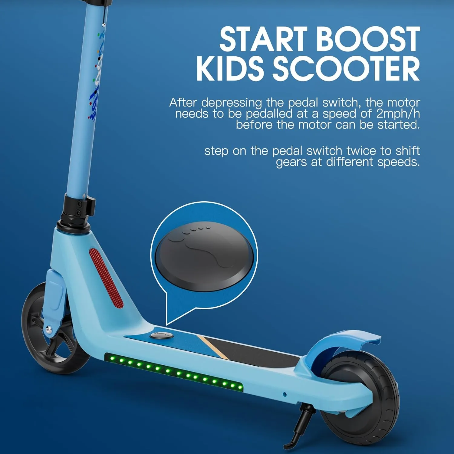 Electric Scooter for Kids Age 6-10, Kick-Start Boost Scooter with Adjustable Speed and Height, Flash Wheel & Deck Lights