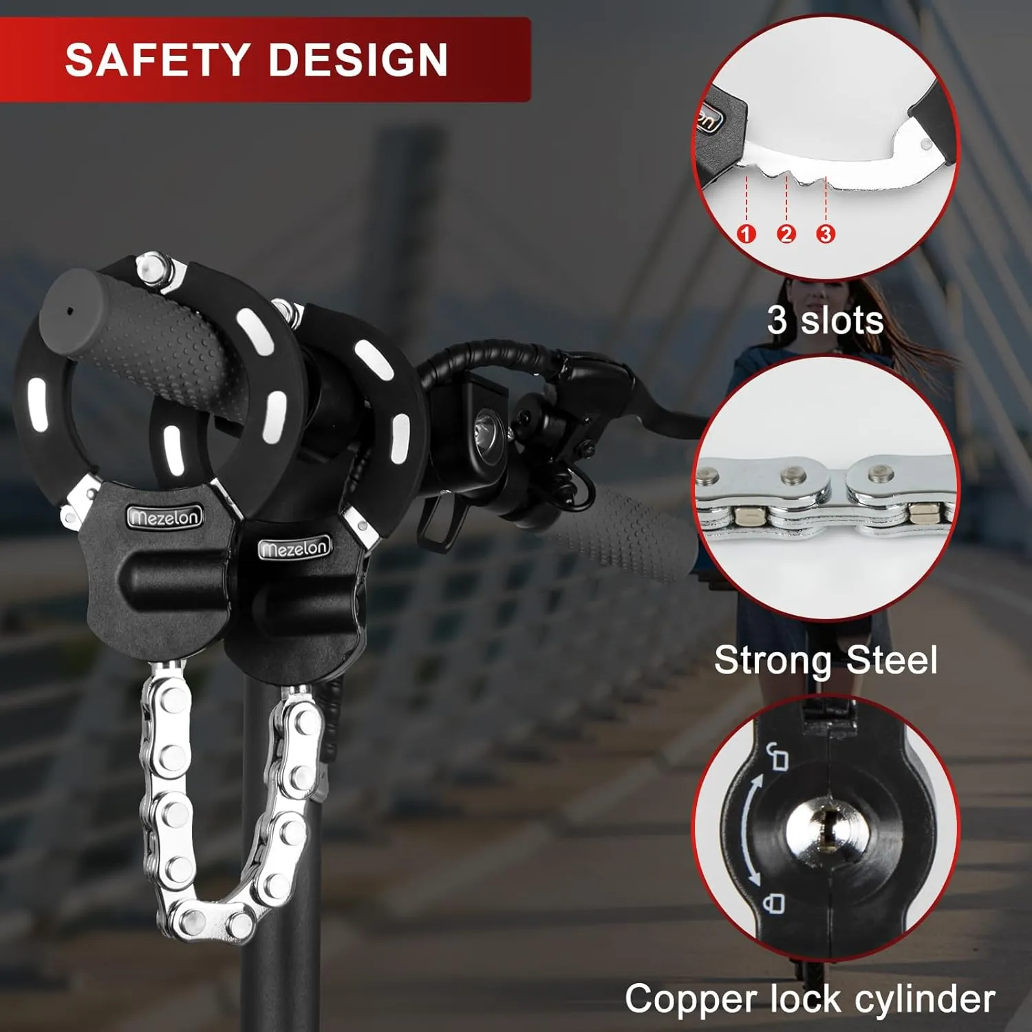 Electric Scooter Lock, Scooter Locks 8mm Chain Lock Bike Locks Heavy Duty Anti Theft with 3 Keys and Waterproof Scooter Front Hanging Bag for E-Bike/Electric Scooters