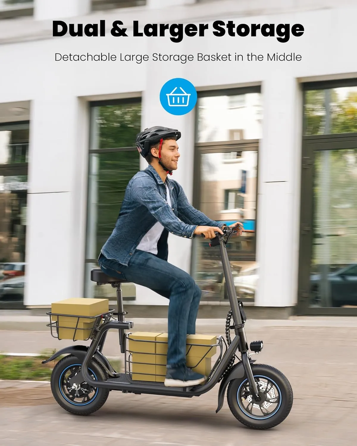 Electric Scooter with Seat for Adults, 550W Powerful Motor, 20-Mile Range, Speed up to 18.6MPH, Ample Storage for Pets & Cargo, Electrically-Powered Motor Scooters