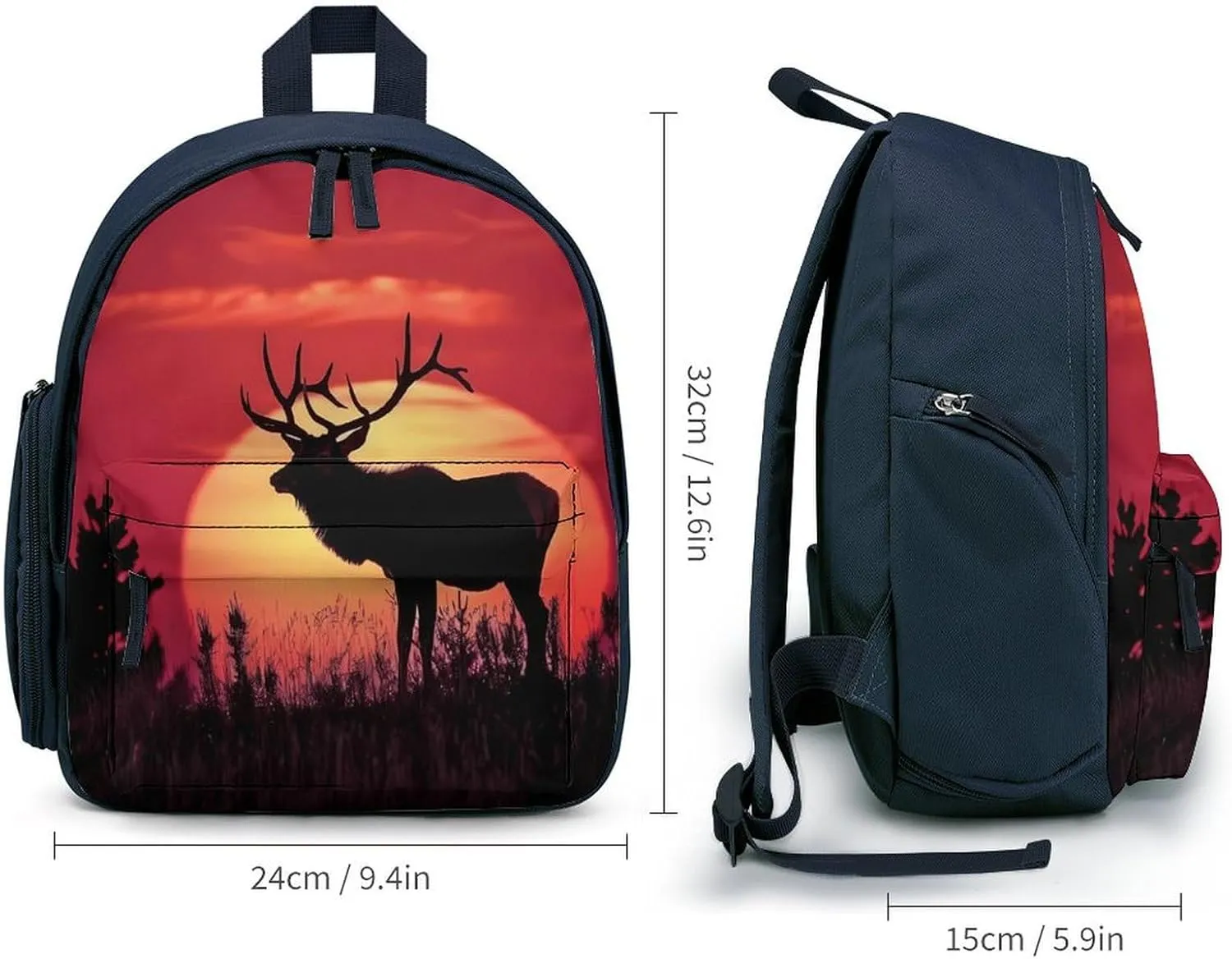 Elk in The Sunset Cute Backpack Lightweight Mini Shoulder Bag Travel Daypack for Camping Picnic