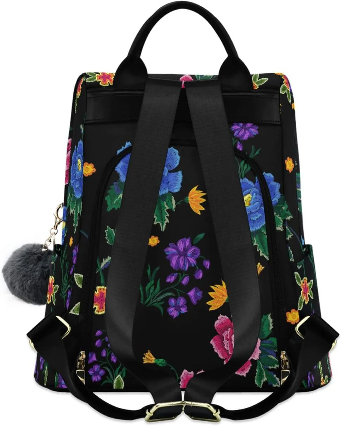 Embroidery Roses and Peonies Backpack Purse for Women Anti-Theft Fashion Back Pack Shoulder Bag
