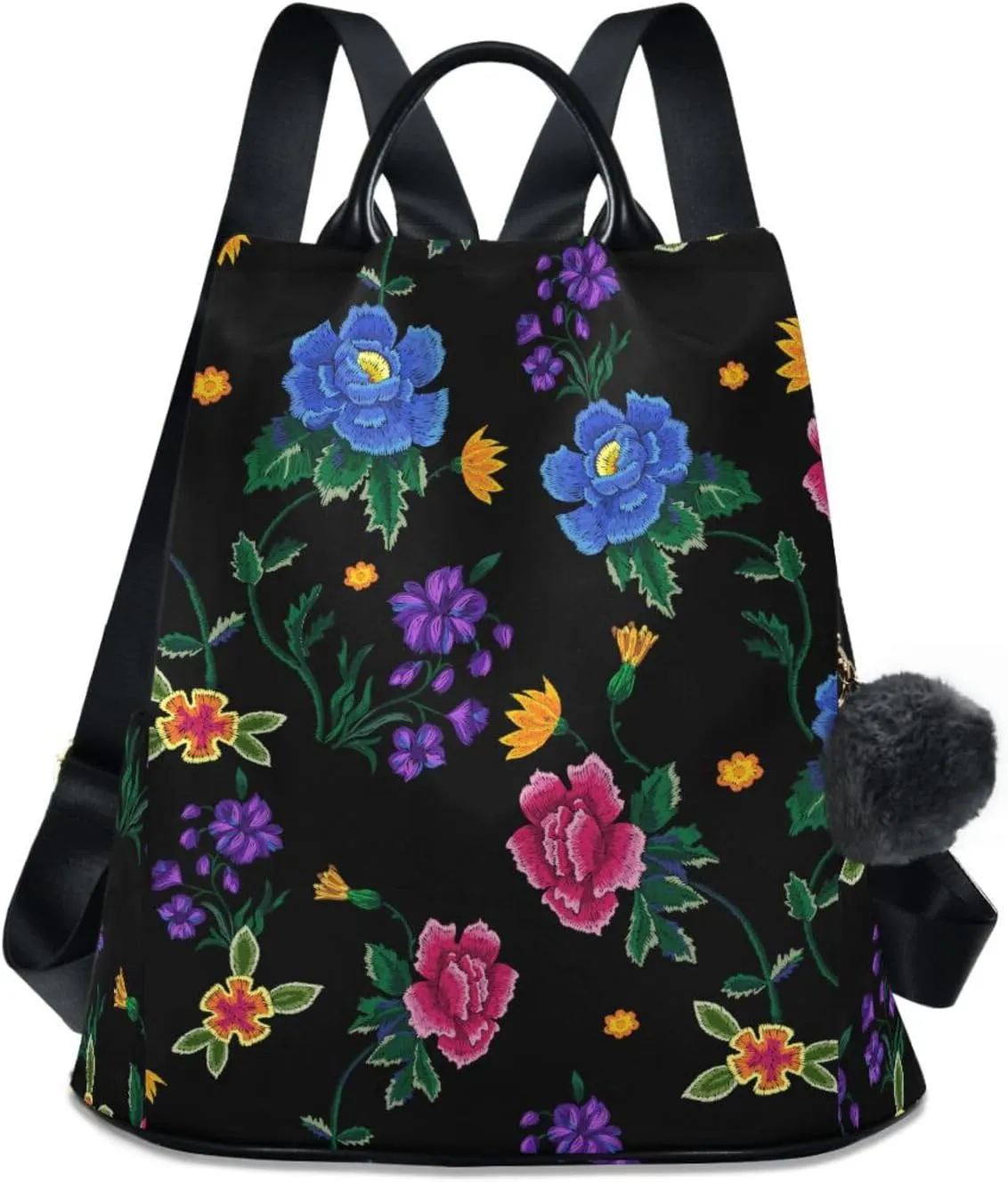 Embroidery Roses and Peonies Backpack Purse for Women Anti-Theft Fashion Back Pack Shoulder Bag