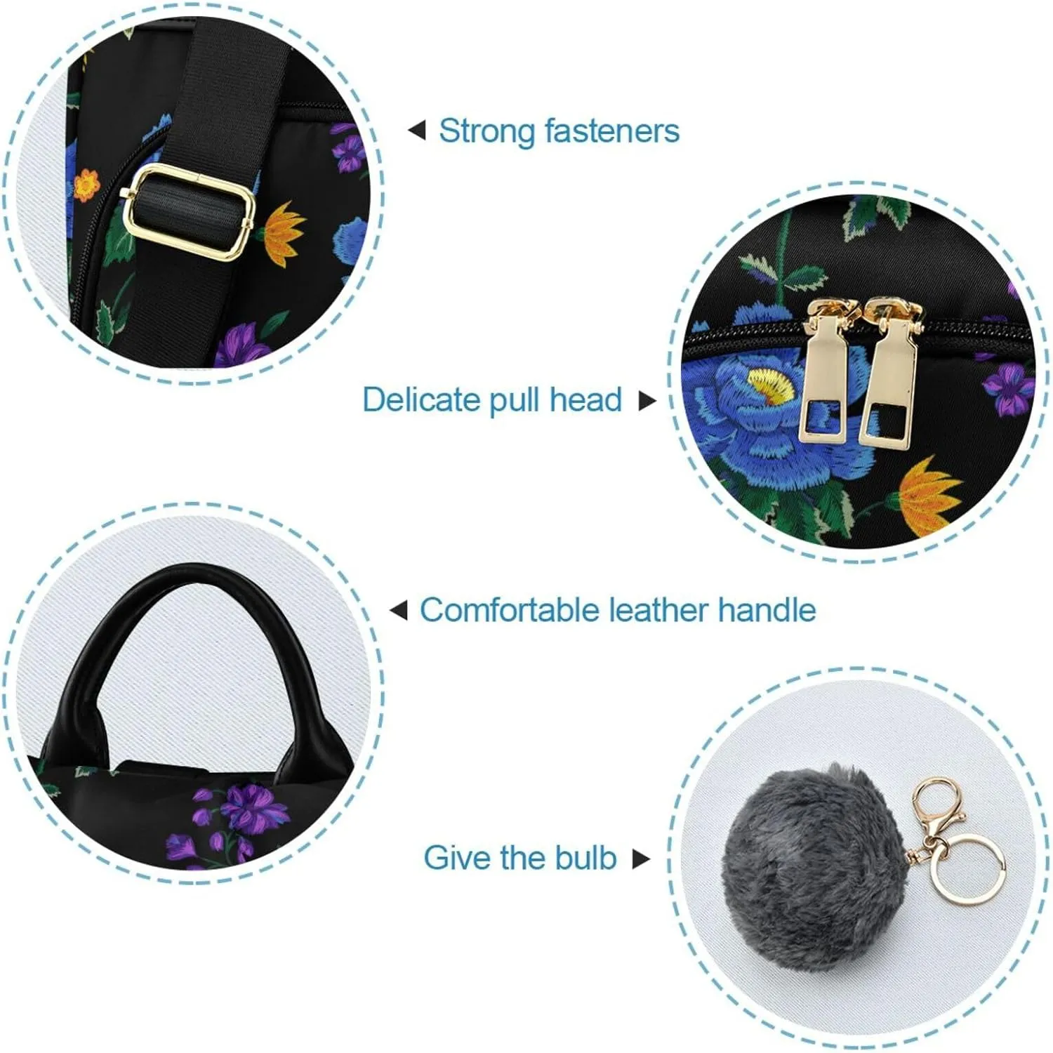 Embroidery Roses and Peonies Backpack Purse for Women Anti-Theft Fashion Back Pack Shoulder Bag