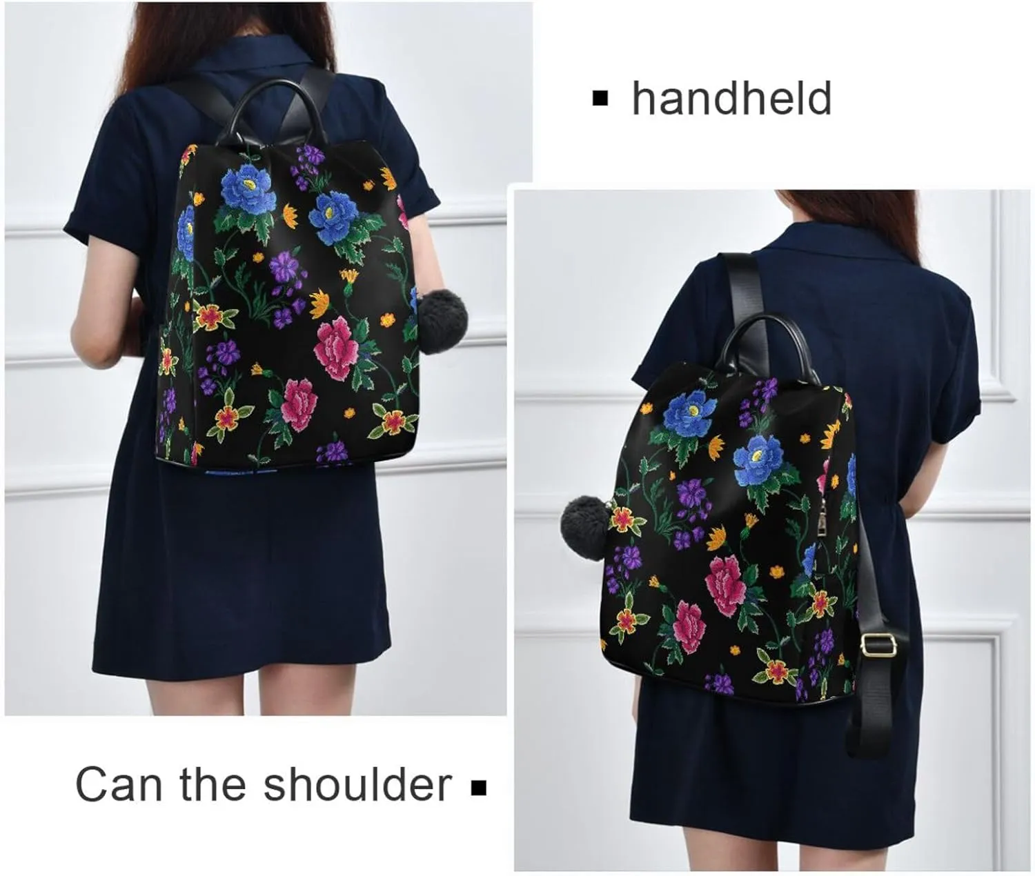Embroidery Roses and Peonies Backpack Purse for Women Anti-Theft Fashion Back Pack Shoulder Bag