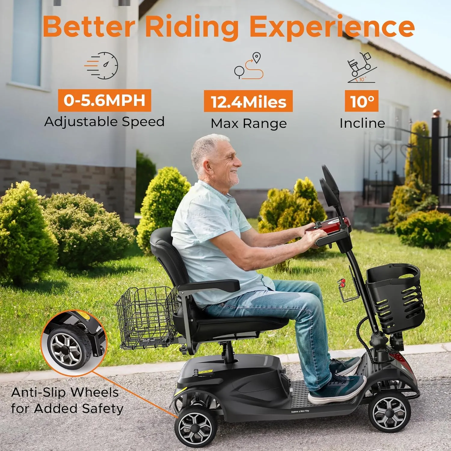 ENGWE 4 Wheel Powered Mobility Scooter, 330Lbs Load Elderly Dechtable Wheelchair Device with Max 12.4Miles, 0~5.6 MPH Adjustable Speed, Heavy Duty All Terrain Electric Scooter for Senior Short Travel