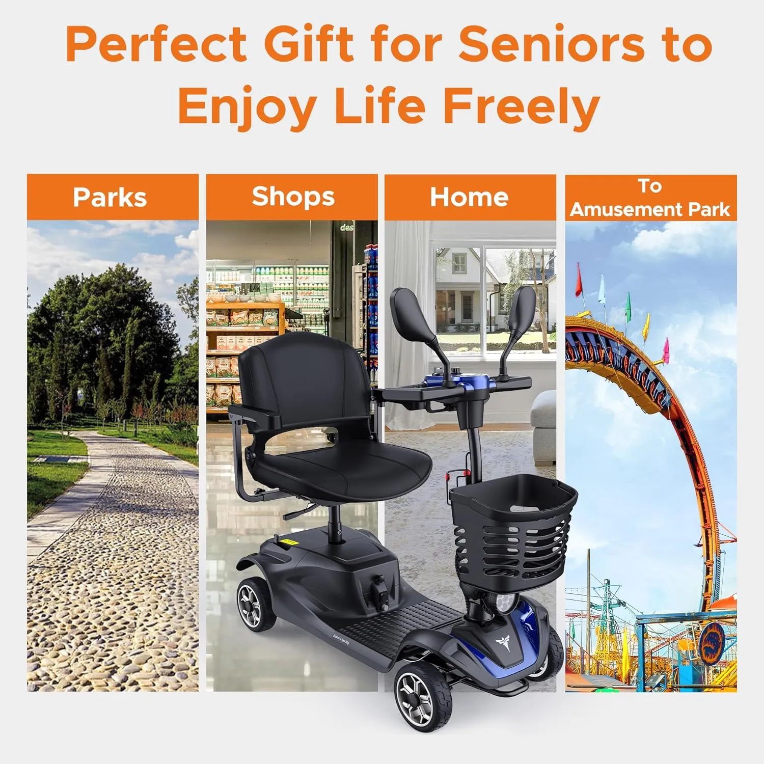 ENGWE 4 Wheel Powered Mobility Scooter, 330Lbs Load Elderly Dechtable Wheelchair Device with Max 12.4Miles, 0~5.6 MPH Adjustable Speed, Heavy Duty All Terrain Electric Scooter for Senior Short Travel