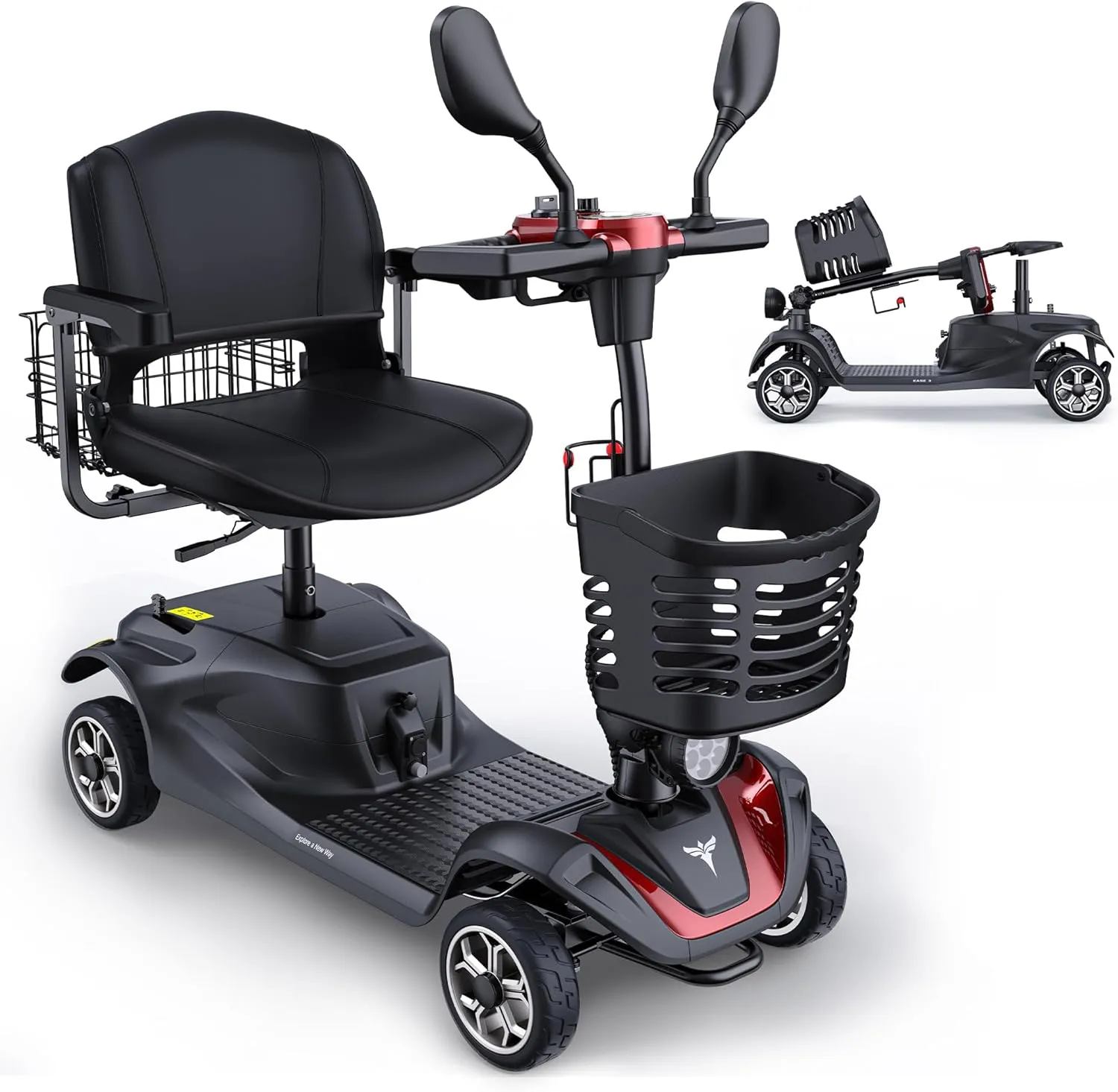 ENGWE 4 Wheel Powered Mobility Scooter, 330Lbs Load Elderly Dechtable Wheelchair Device with Max 12.4Miles, 0~5.6 MPH Adjustable Speed, Heavy Duty All Terrain Electric Scooter for Senior Short Travel
