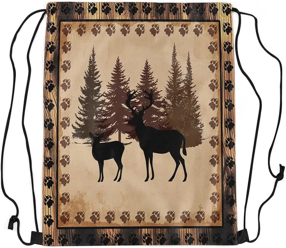 Erosebridal Deer Hunting Drawstring Backpack,Safari Animal Wildlife Decor Drawstring Bags,Rustic Cabin Lodge String Backpack,Alk Anlters Deer Moose Woodland Jungle Draw String Back Bag,13x15.7