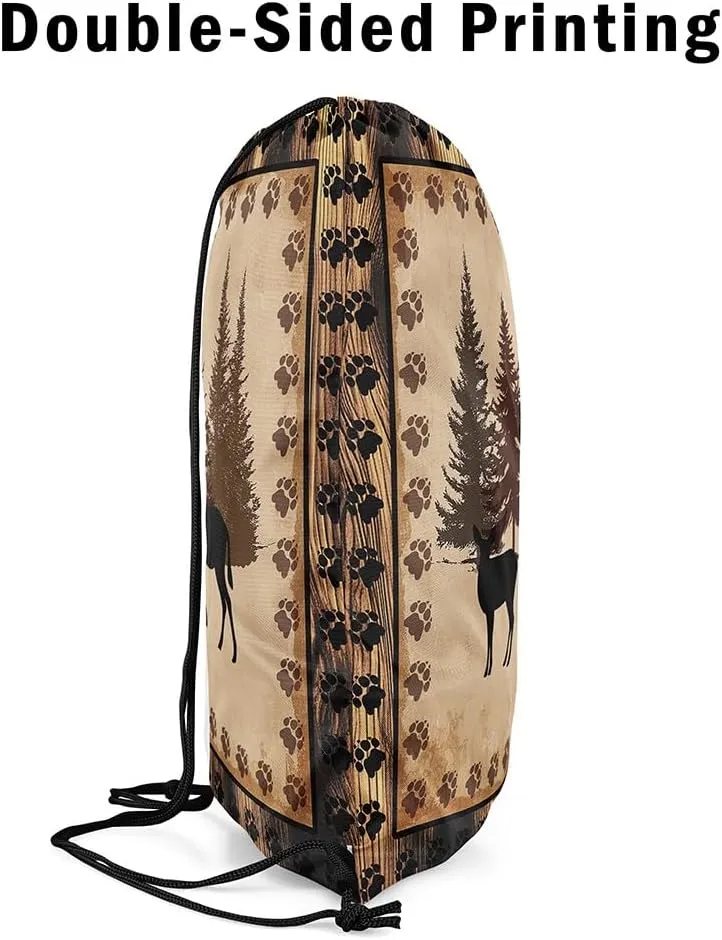 Erosebridal Deer Hunting Drawstring Backpack,Safari Animal Wildlife Decor Drawstring Bags,Rustic Cabin Lodge String Backpack,Alk Anlters Deer Moose Woodland Jungle Draw String Back Bag,13x15.7