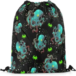 Erosebridal Green Octopus Drawstring Backpack 13x15.7 for Sport Gym Swim Yoga Camping Trip,Ocean Nautical Sea Animal Drawstring Bags,Cute Crab Draw String Back Bag,Coastal Creature String Backpack