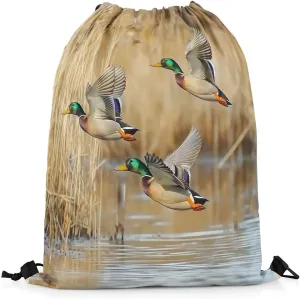 Erosebridal Mallard Duck Drawstring Bags 13x15.7 Duck Hunting Wildlife Drawstring Backpack Wild Rustic Farmhouse Draw String Back Bag Country Natural Lake Scenery String Backpack