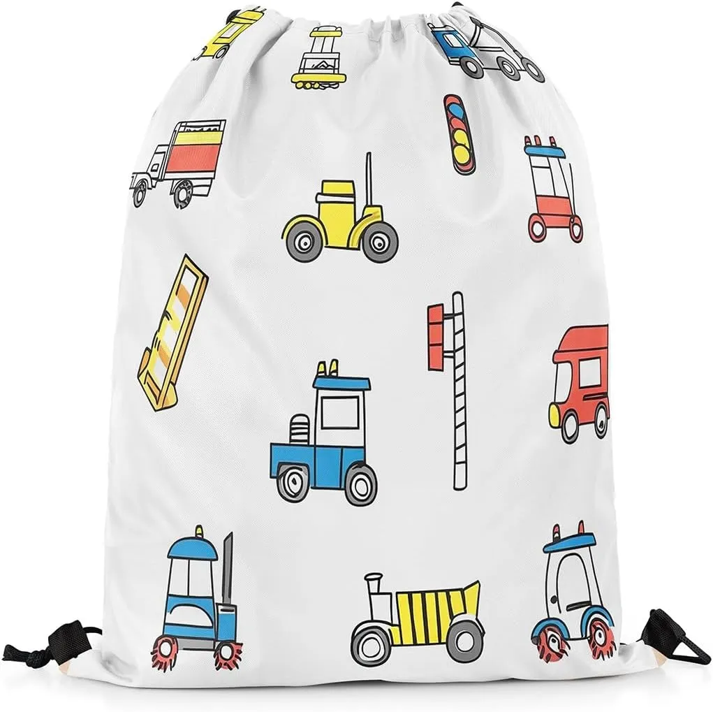 Erosebridal Truck Drawstring Bags,Construction Vehicles Drawstring Backpack 13x15.7 for Sport,Doodle Car Draw String Back Bag,Traffic Cars String Backpack