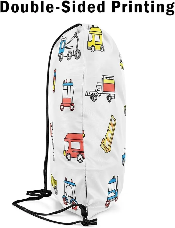 Erosebridal Truck Drawstring Bags,Construction Vehicles Drawstring Backpack 13x15.7 for Sport,Doodle Car Draw String Back Bag,Traffic Cars String Backpack