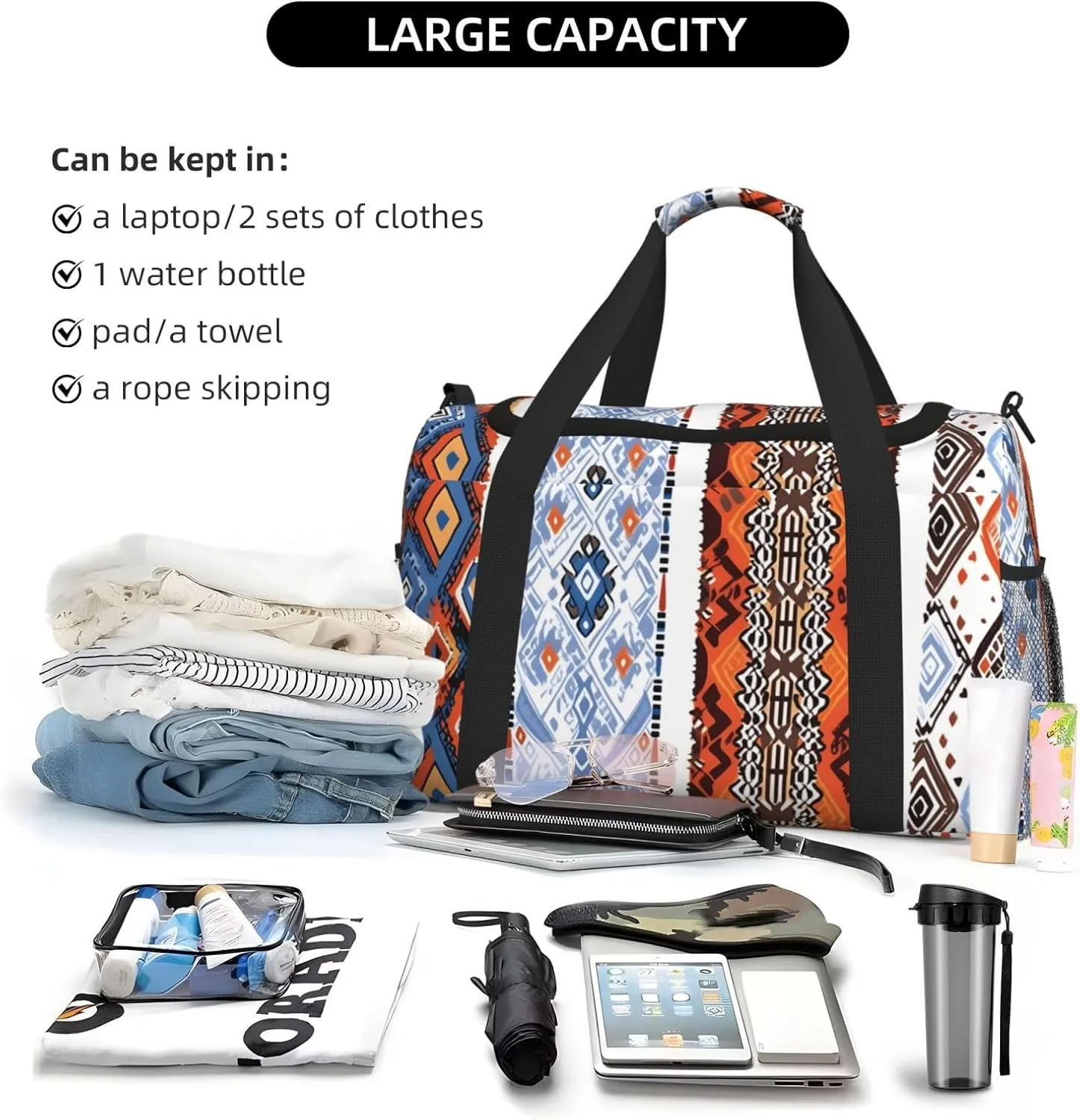 Ethnic Tribal Patterns Duffle Bag Foldable Travel Tote Bag Carry On Large Weekender Overnight Bags Waterproof Gym Bag For Women Men