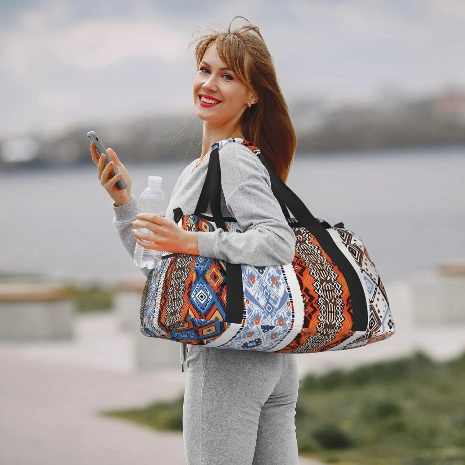 Ethnic Tribal Patterns Duffle Bag Foldable Travel Tote Bag Carry On Large Weekender Overnight Bags Waterproof Gym Bag For Women Men