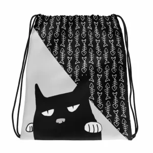 Evil Cat 'Fishbone Gray' Drawstring bag