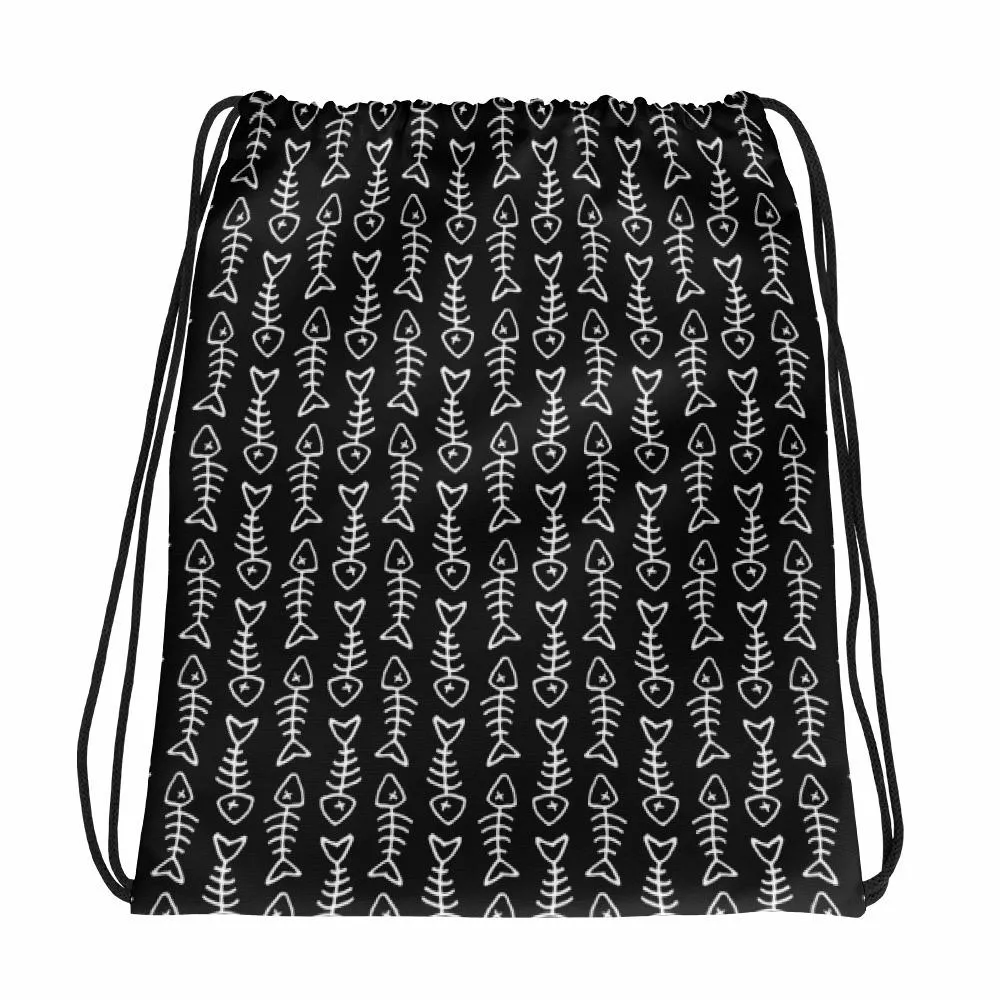 Evil Cat 'Fishbone Gray' Drawstring bag