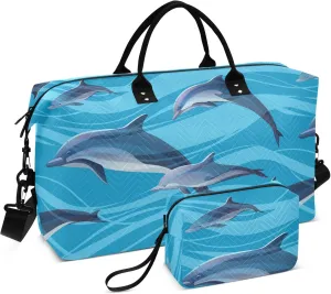 Exnundod Dolphins under Water Women Weekender Bags Gym Bags Carry On Overnight Duffle Large Duffle Tote Hospital Bag for Business Trip Yoga
