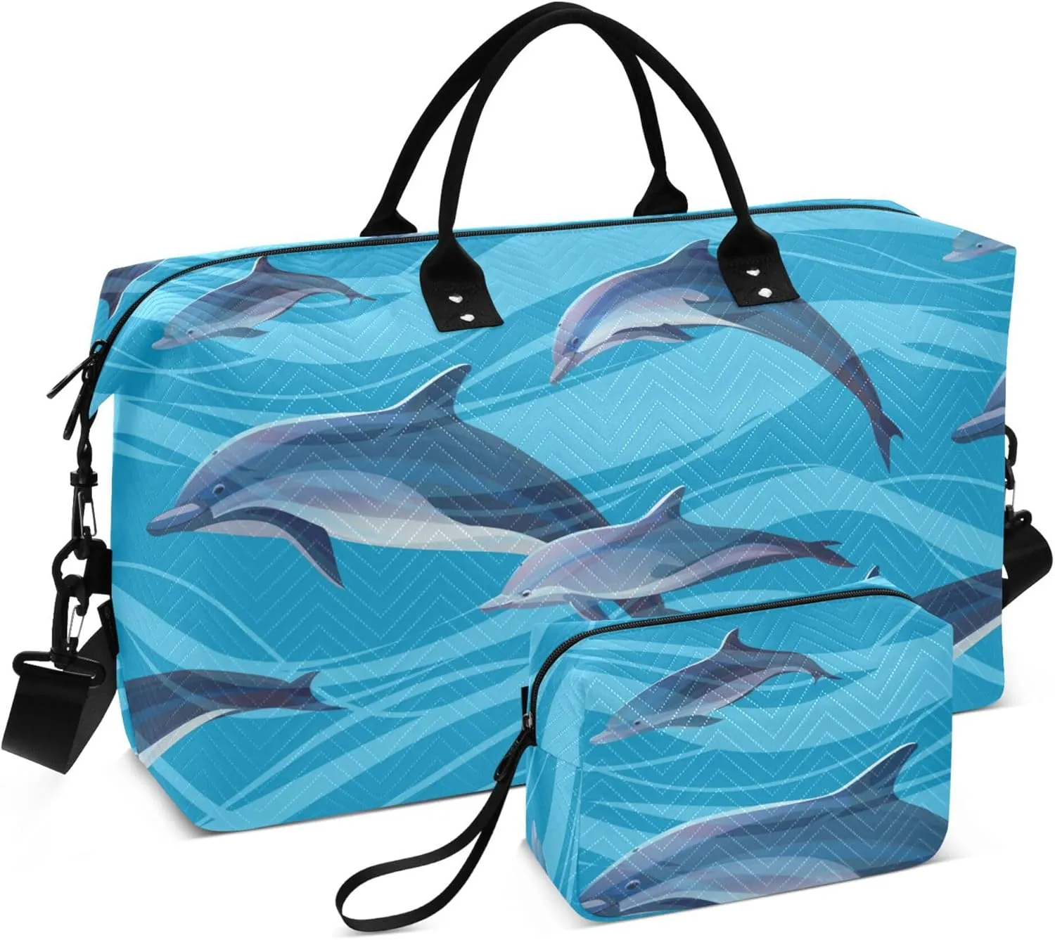 Exnundod Dolphins under Water Women Weekender Bags Gym Bags Carry On Overnight Duffle Large Duffle Tote Hospital Bag for Business Trip Yoga