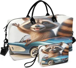 Exnundod Travel Duffel Bags Animated 3d Raccoon Sports Gym Bag Weekender Carry On Tote Overnight Luggage Bags for Women and Men