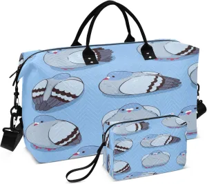 Exnundod Travel Duffel Bags Cute Fat Pigeons Cartoon Sports Gym Bag Weekender Carry On Tote Overnight Luggage Bags for Women and Men