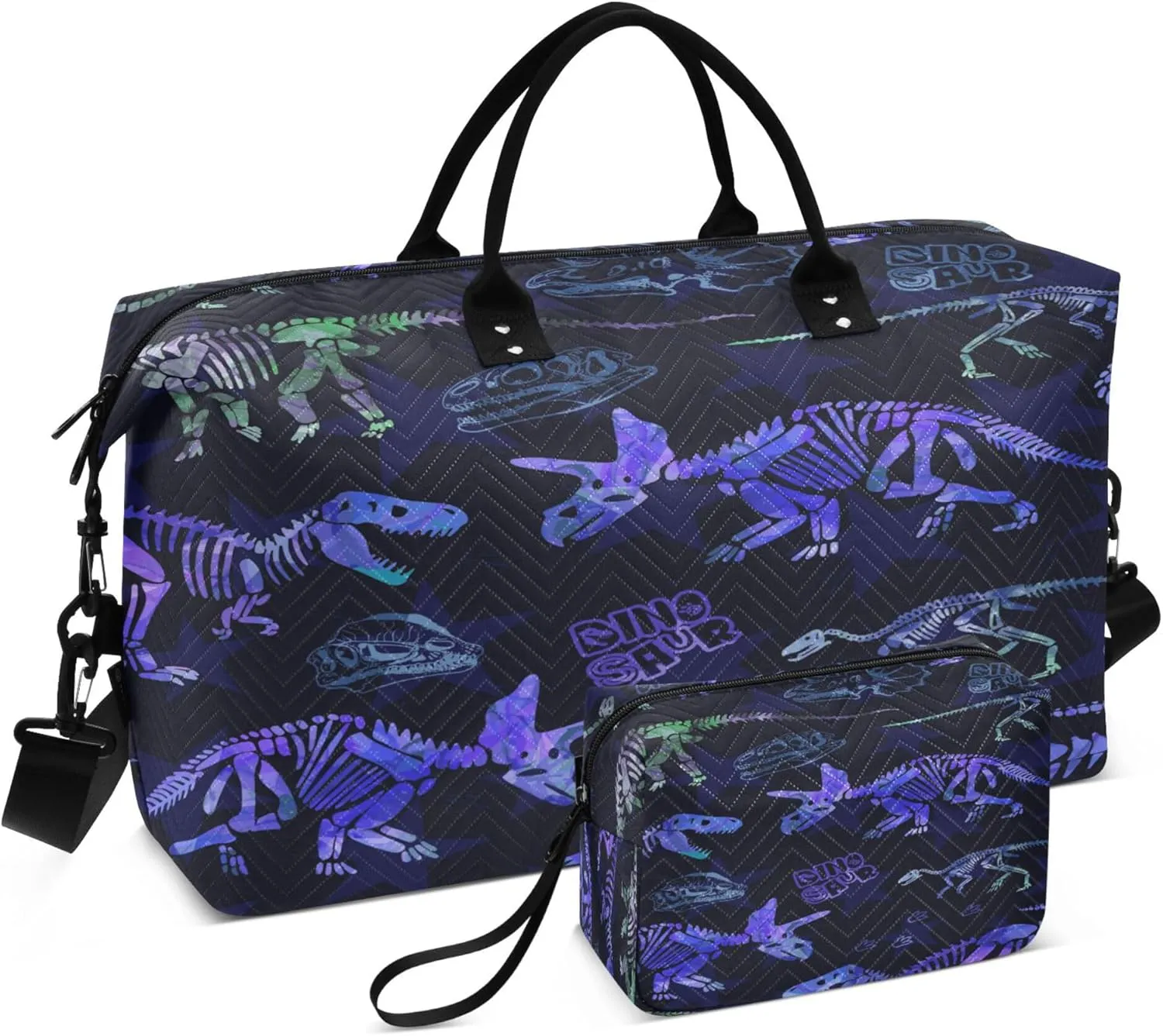 Exnundod Travel Duffel Bags Dinosaur Skeleton Grunge Pattern Sports Gym Bag Weekender Carry On Tote Overnight Luggage Bags for Women and Men