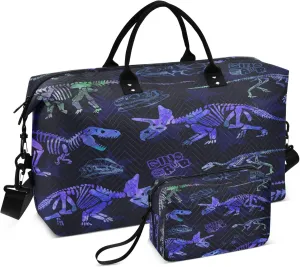 Exnundod Travel Duffel Bags Dinosaur Skeleton Grunge Pattern Sports Gym Bag Weekender Carry On Tote Overnight Luggage Bags for Women and Men