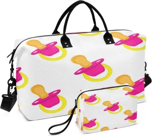 Exnundod Travel Duffel Bags Pink Nipples Pacifier Sports Gym Bag Weekender Carry On Tote Overnight Luggage Bags for Women and Men