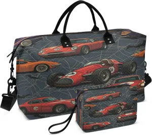 Exnundod Travel Duffel Bags Retro Cars Spider Web Sports Gym Bag Weekender Carry On Tote Overnight Luggage Bags for Women and Men