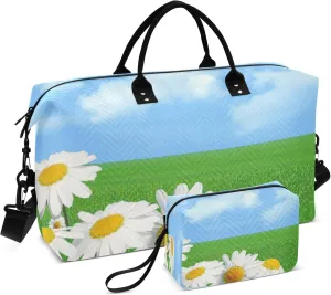 Exnundod Women Weekender Bags Field Of Daisies Travel Duffel Bags Carry On Overnight Bag Green Meadow Large Hospital Tote Luggage