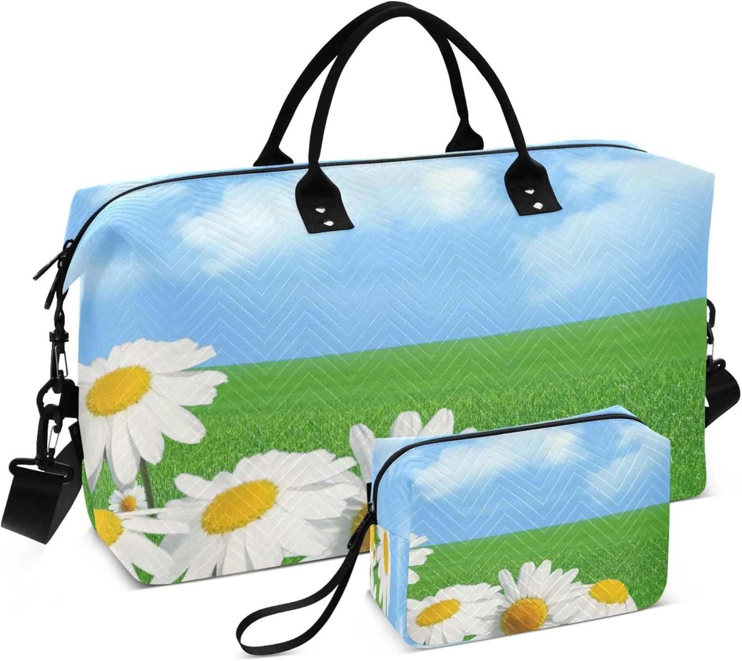 Exnundod Women Weekender Bags Field Of Daisies Travel Duffel Bags Carry On Overnight Bag Green Meadow Large Hospital Tote Luggage