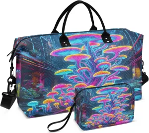 Exnundod Women Weekender Bags Glowing Magic Mushrooms Travel Duffel Bags Carry On Overnight Bag Large Hospital Tote Luggage