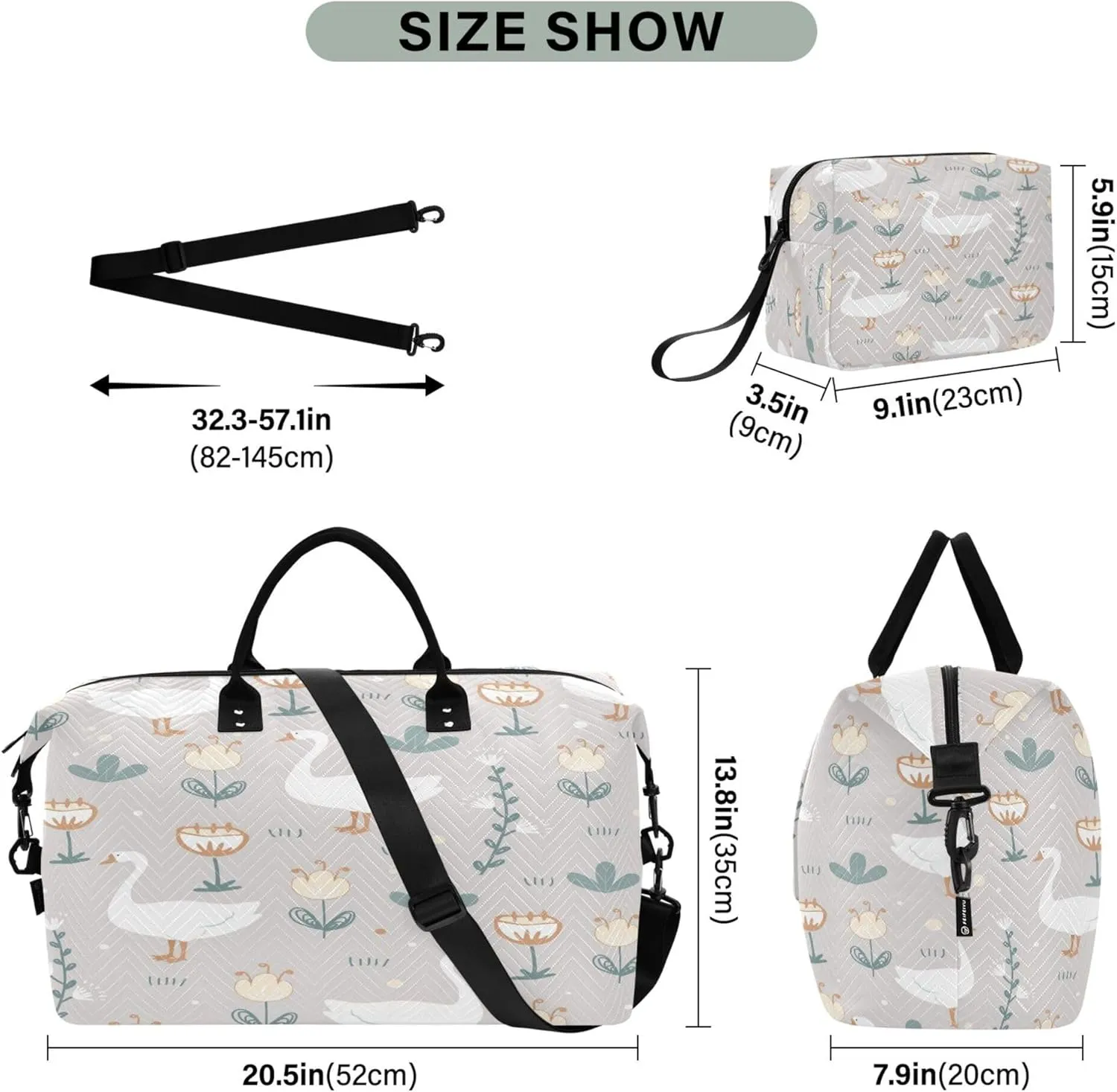 Exnundod Women Weekender Bags Goose Doodle Flowers Travel Duffel Bags Carry On Overnight Bag Farm Meadow Cute Large Hospital Tote Luggage