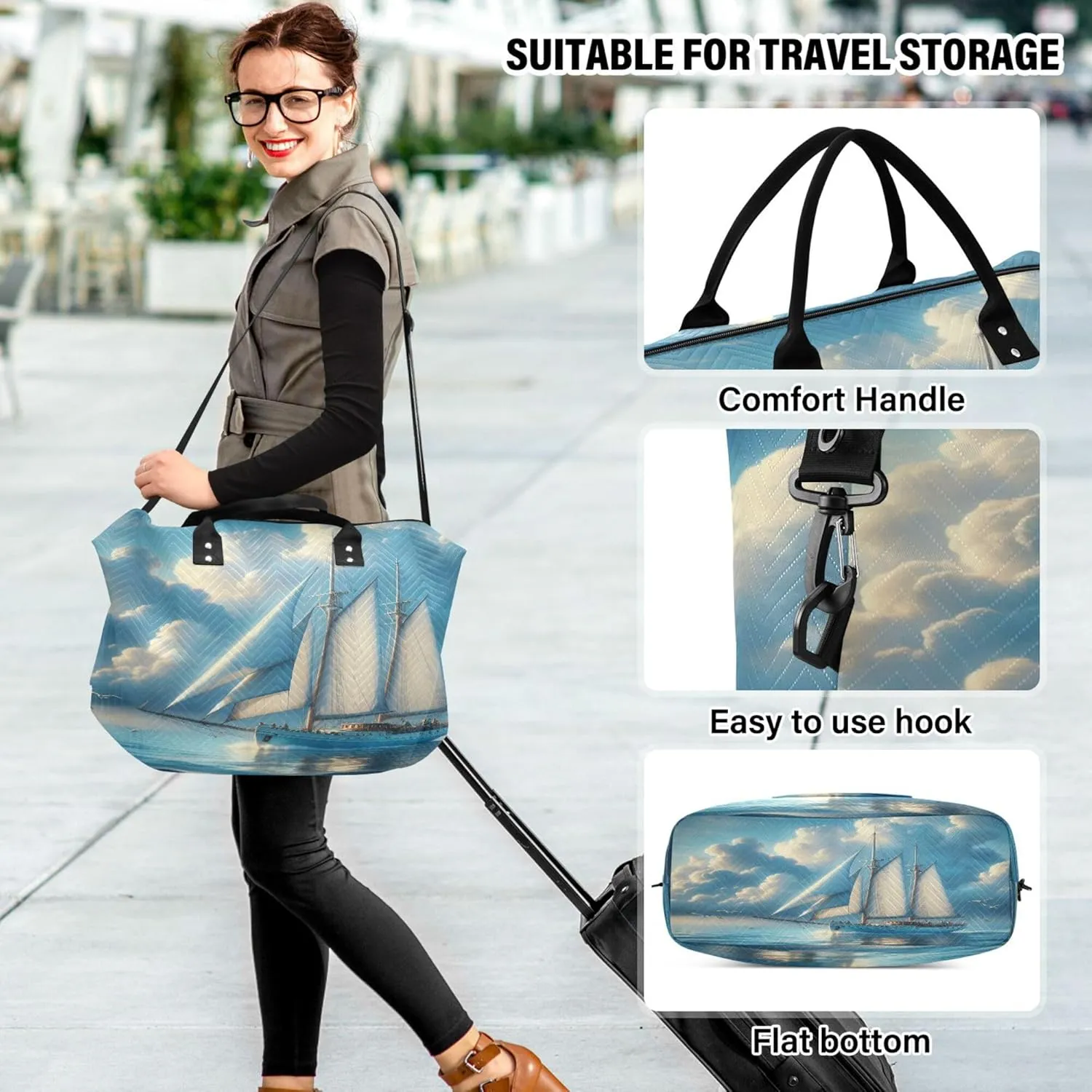 Exnundod Women Weekender Bags Marine Sailboat Travel Duffel Bags Carry On Overnight Bag Sea Gull Summer Large Hospital Tote Luggage