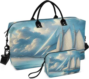 Exnundod Women Weekender Bags Marine Sailboat Travel Duffel Bags Carry On Overnight Bag Sea Gull Summer Large Hospital Tote Luggage