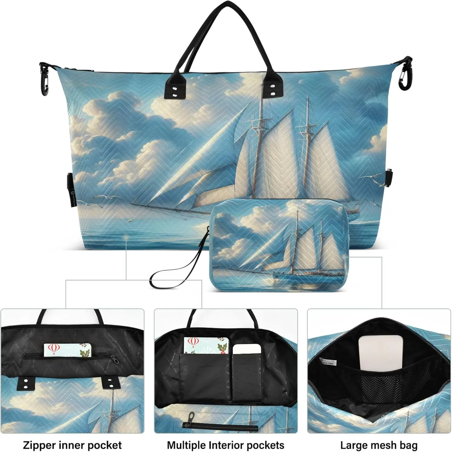 Exnundod Women Weekender Bags Marine Sailboat Travel Duffel Bags Carry On Overnight Bag Sea Gull Summer Large Hospital Tote Luggage